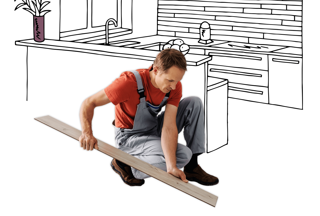 flooring contractor insurance illustration of tradesman laying laminate flooring in kitchen