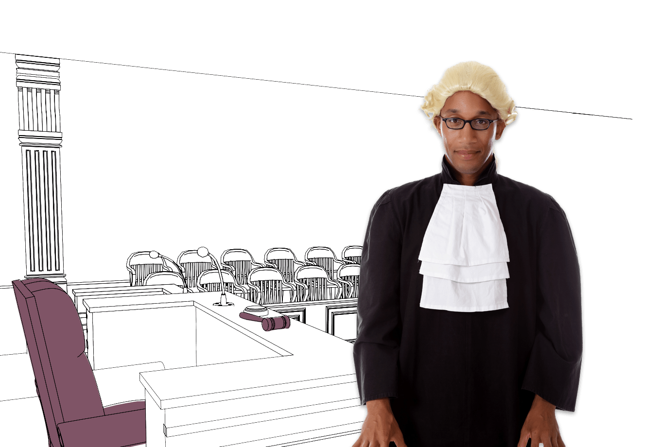 legal services insurance illustration of judge in courtroom