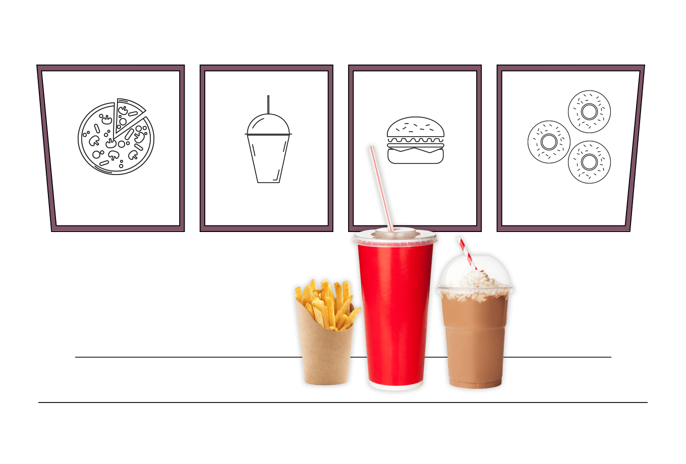 fast-food and takeaway outlets' insurance illustration of drink milkshake and fries