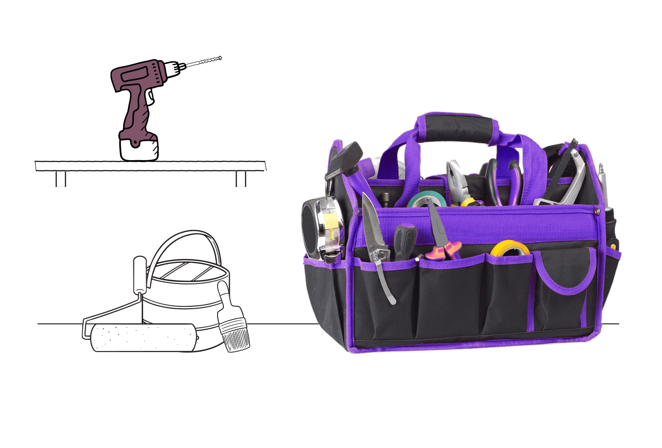 tradesman insurance illustration of tool bag power drill and paint