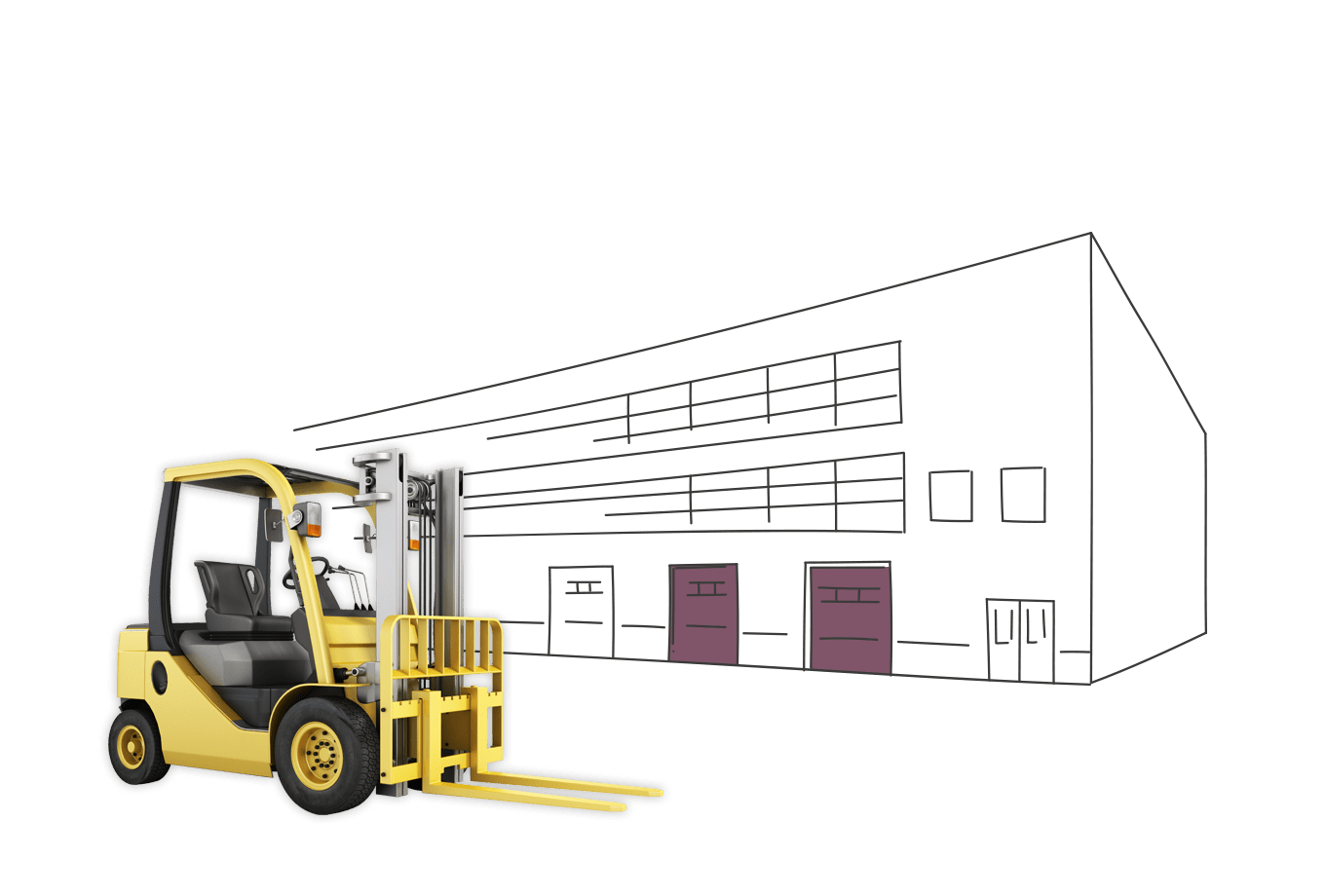 warehouse owner insurance illustration of forklift truck outside industrial building