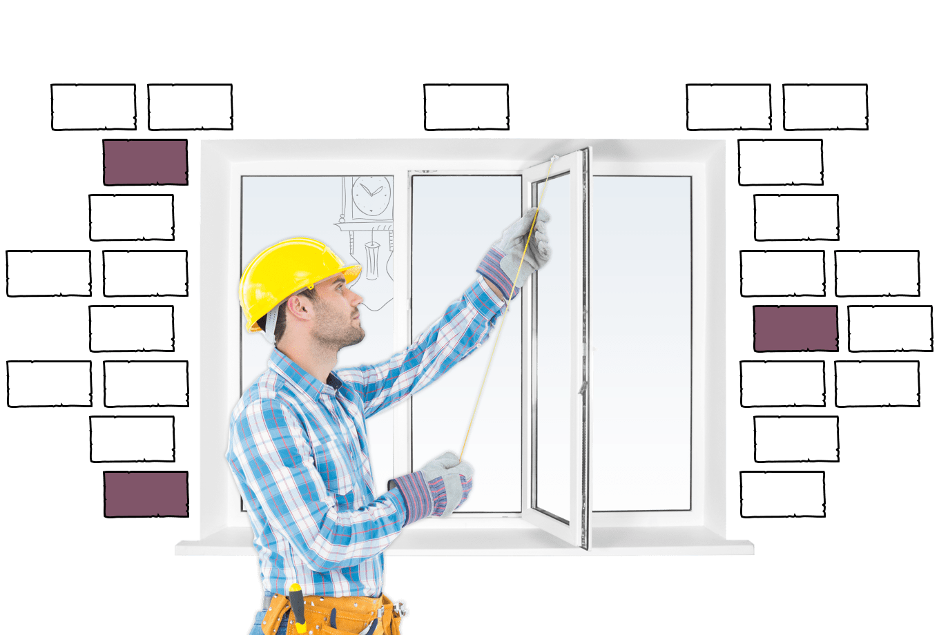 window fitter insurance illustration of tradesman measuring window