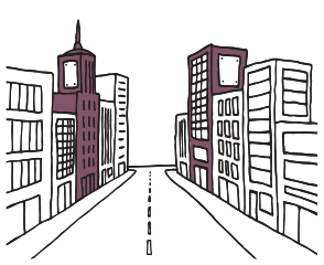 commercial property agent insurance illustration of street lined with commercial office buildings