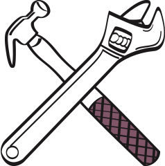 hardware and diy shop illustration of hammer and wrench