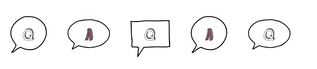 FAQ illustration of letters in speech bubbles